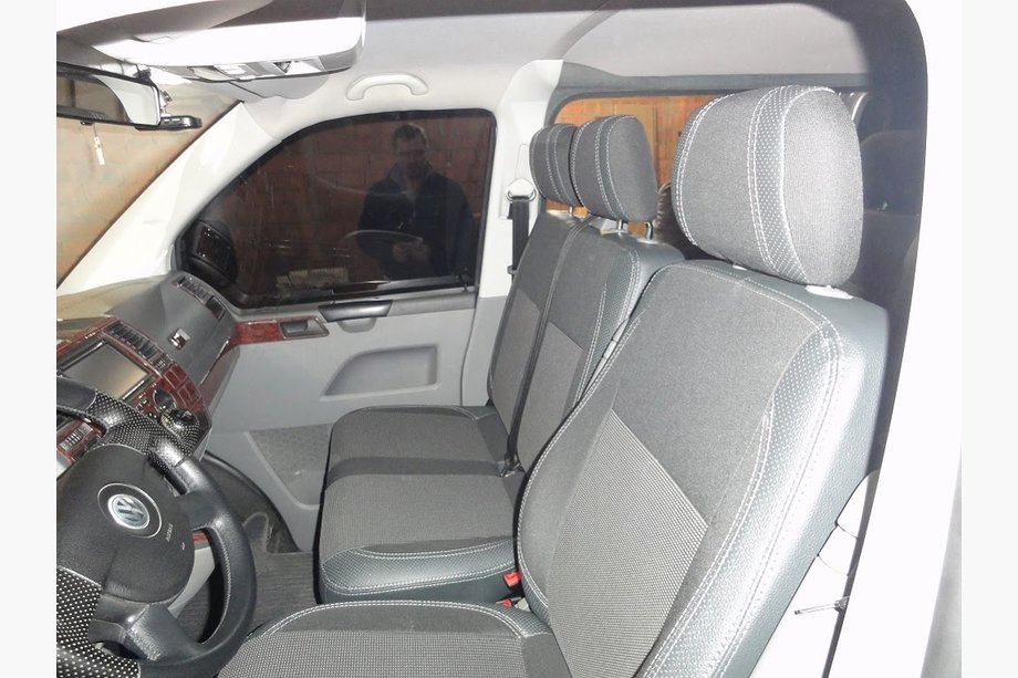 Volkswagen T5 Transporter 2003-2010 Huse Auto (Piele Ecologica↗Textil, Premium) Set Complet Interior ↗ Scaune Fata (1↗1) Foto 2