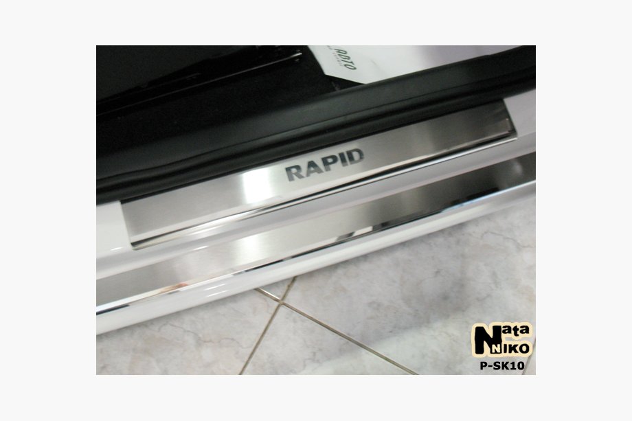 Skoda Rapid 2012-2019 Protectii praguri Nataniko (8 buc, inox) Premium - Banda 3M, 0.8 mm Foto 2