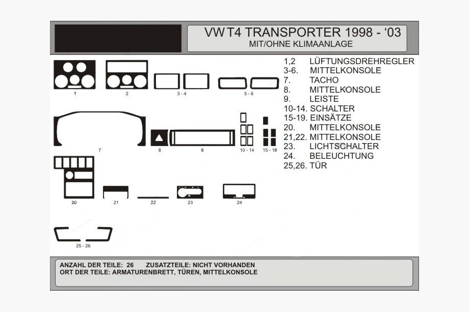 Volkswagen T4 Caravelle/Multivan 1990–2003 Promotie !!! Ornamente bord aspect lemn, Hartman Image