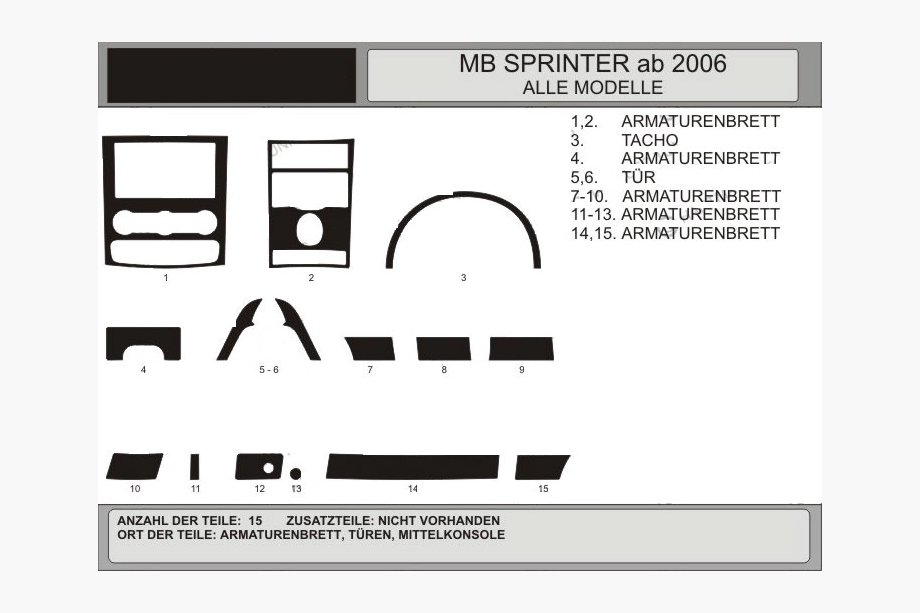 Mercedes Sprinter W906 2006–2018 Kit ornamente bord (15 piese, VIP-Hartman) Aluminiu Image