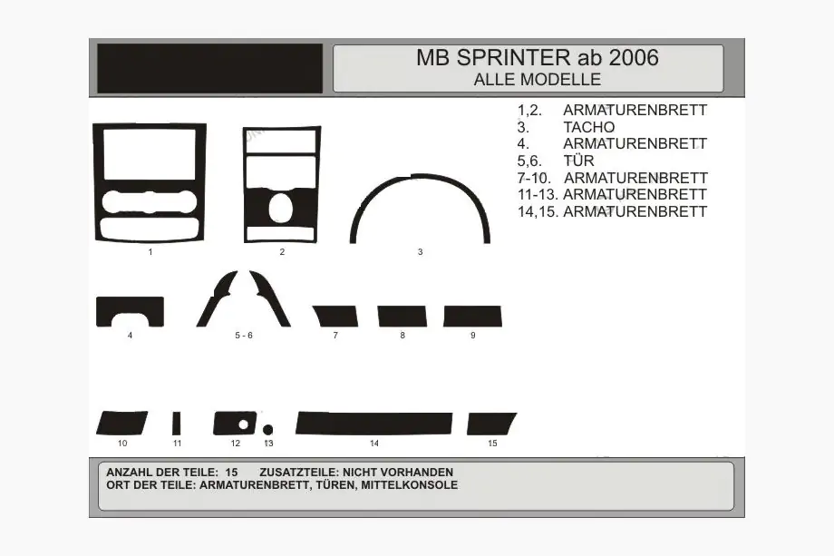 Mercedes Sprinter W906 2006–2018 Kit ornamente bord (15 piese, VIP-Hartman) Image