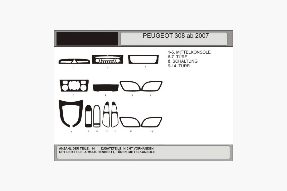 Peugeot 308 2007-2013 Capace Panou Bord Aluminiu Image