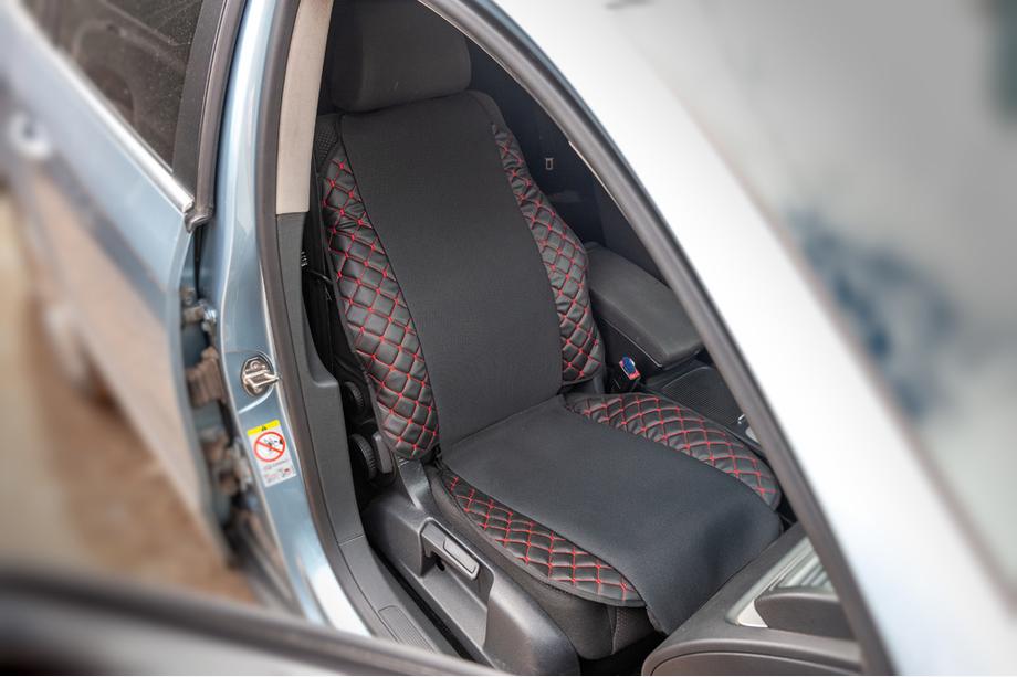 Husa de scaun ECO si material textil (1 buc, Negru cu cusatura rosie + material) Image