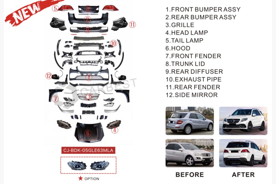 Mercedes ML W164 2005-2011 Kit restyling pentru W166 GLE63 AMG Foto 4