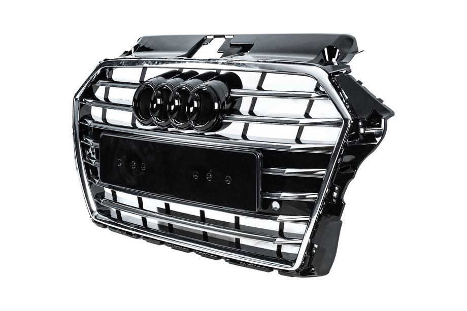 Audi A3 2012-2020 Grila Fata S-Style (2016-2020, Negru cu Crom) Foto 2