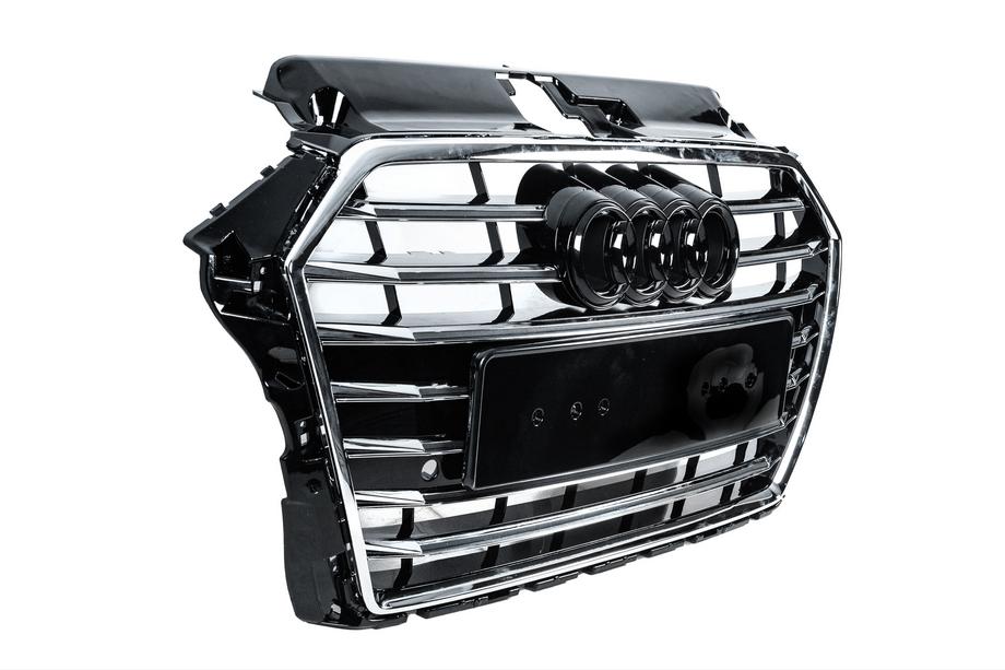 Audi A3 2012-2020 Grila Fata S-Style (2016-2020, Negru cu Crom) Foto 3