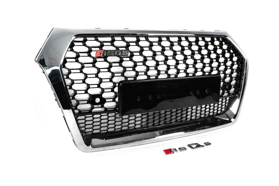 Audi Q5 2017-2025 Grila fata RSQ-Style fara logo (2017-2020, neagra cu crom) Foto 3