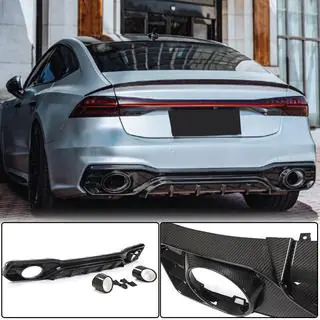 Difuzor bara spate cu tipsuri evacuare (pentru S-Line 2018-2022, Carbon Uscat) Audi A7 2018- foto 1
