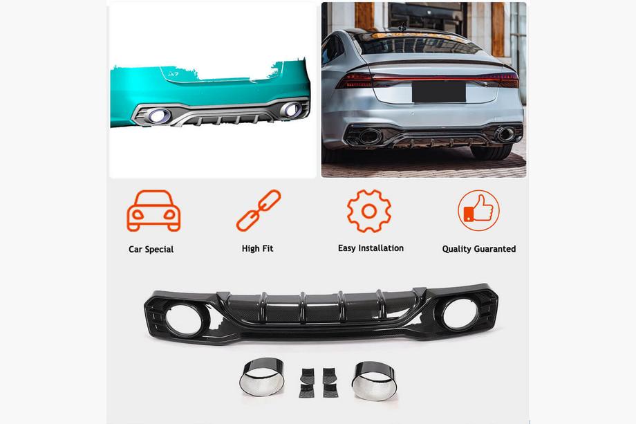 Audi A7 2018- Difuzor bara spate cu tipsuri evacuare (pentru S-Line 2018-2022, Carbon Uscat) Foto 2