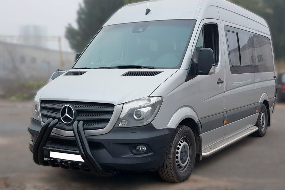 Mercedes Sprinter W906 2006–2018 Bull Bar F1-01 Negru (2013-2018, Otel Inoxidabil) Foto 3
