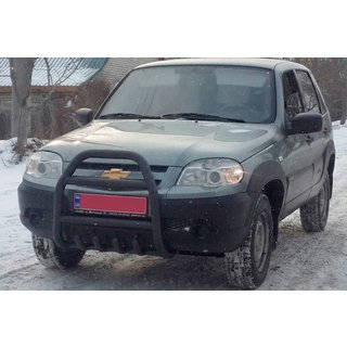 Bullbar QT007 Negru (Otel Inoxidabil) Chevrolet Niva 1998-2020 foto 1
