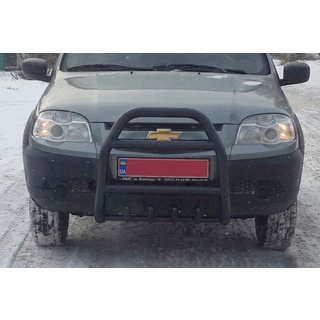 Bullbar QT007 Negru (Otel Inoxidabil) Chevrolet Niva 1998-2020 foto 2