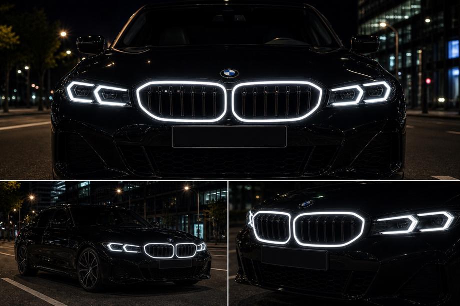BMW 3 Series G20/G21 2018- Grile tip rinichi M-Look LED (2022+, negru lucios) Foto 6