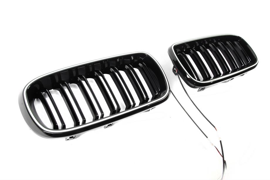 BMW X6 F16 2014-2019 Grile tip rinichi M-Look LED (negru lucios) Foto 4