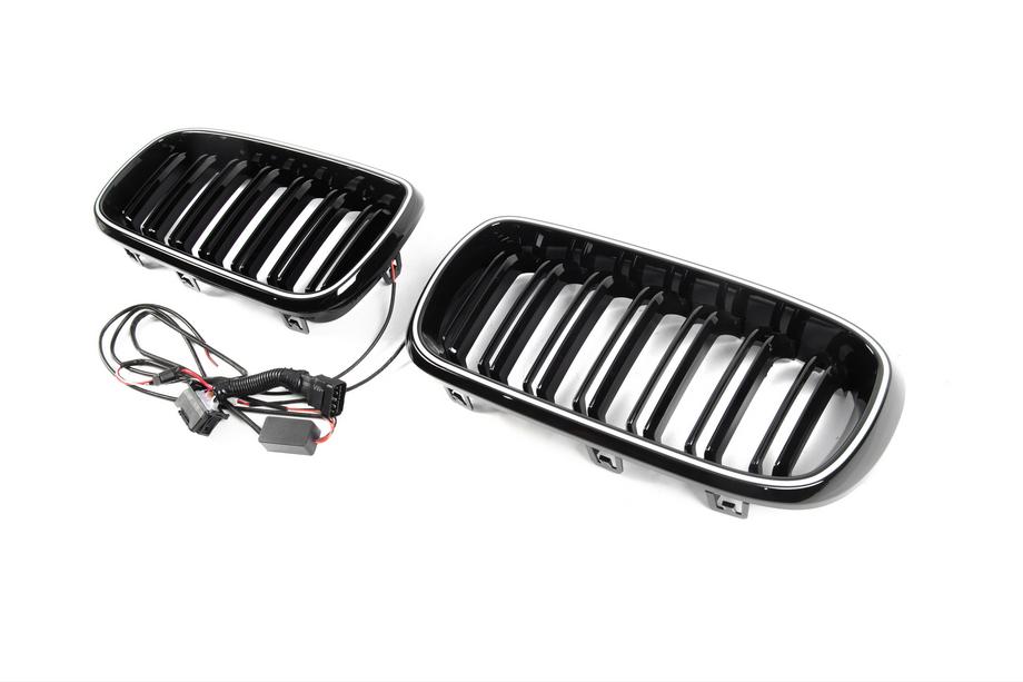 BMW X6 F16 2014-2019 Grile tip rinichi M-Look LED (negru lucios) Foto 8