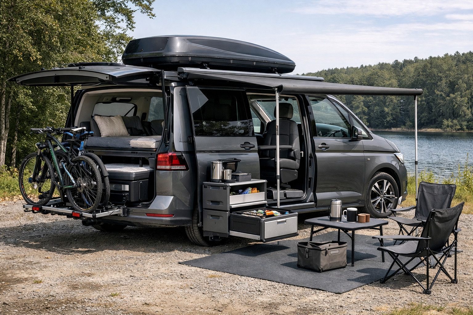 Ce sa montezi pe Volkswagen Caravelle T7 pentru calatorii in familie si transformarea interiorului