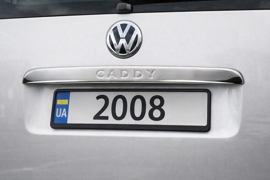 Volkswagen Caddy 2004-2010 Ornament cromat deasupra placutei de inmatriculare (1 usa, inox) Carmos - Otel inoxidabil turcesc (fara inscriptie) Image