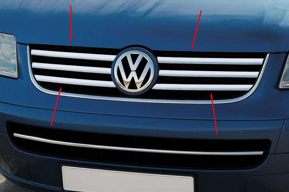 Volkswagen T5 Multivan 2003–2010 Capace Grila Cromate (6 buc, Otel Inoxidabil) Image