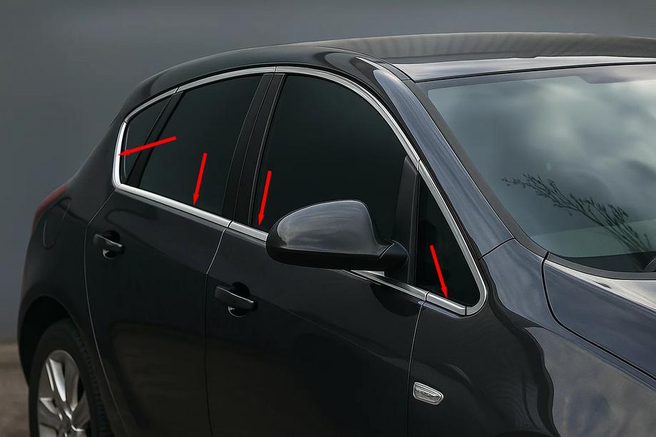 Opel Astra J 2009-2015 Ornamente inferioare geamuri cromate (Hatchback, 8 buc, inox) Image