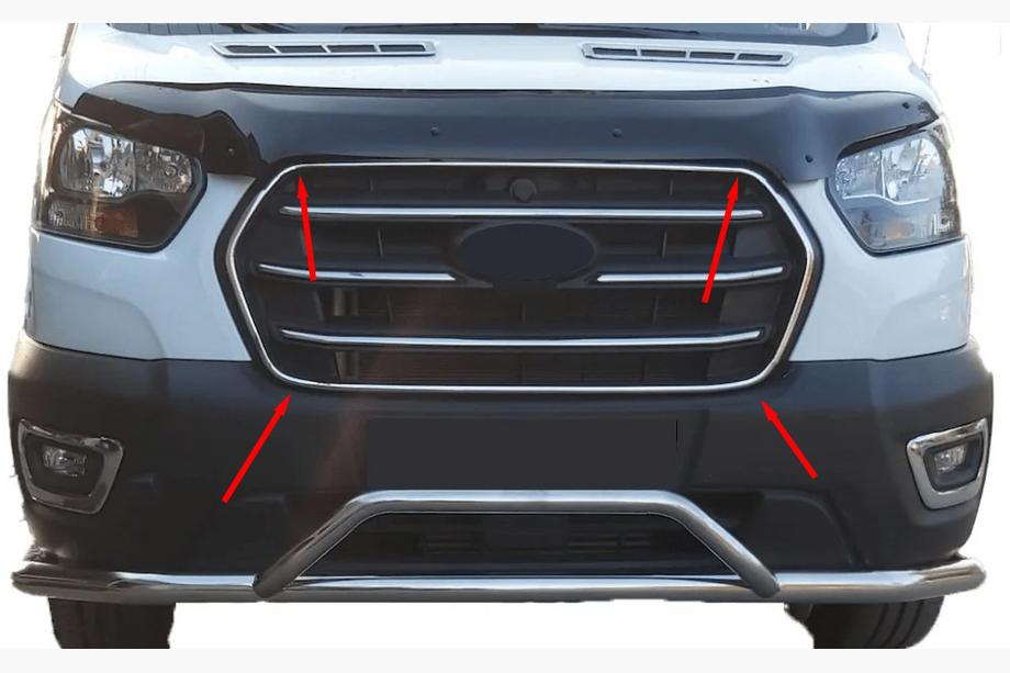 Ford Transit 2014- Rame Cromate Grila (2019+, 4 buc, Otel Inoxidabil) Image